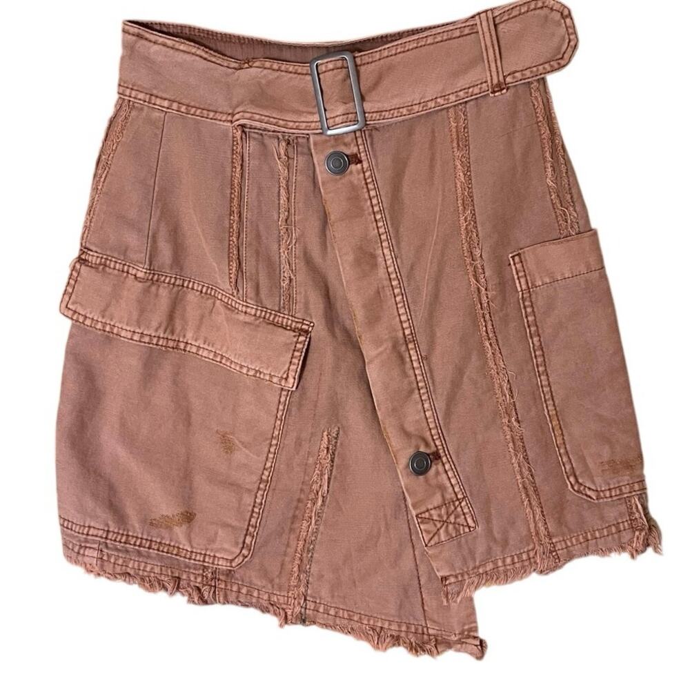 New Free People On The Horizon Mini Skirt Size 2 Cargo Asymmetric Raw Edge Hem - Picture 4 of 11